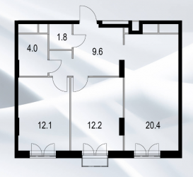 Двухкомнатный апартамент 61.1 м²