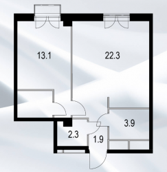 Однокомнатный апартамент 47.5 м²