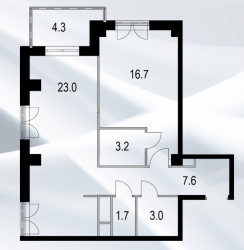 Однокомнатный апартамент 56.2 м²