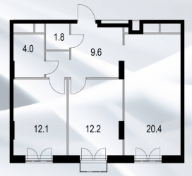 Двухкомнатный апартамент 61.1 м²